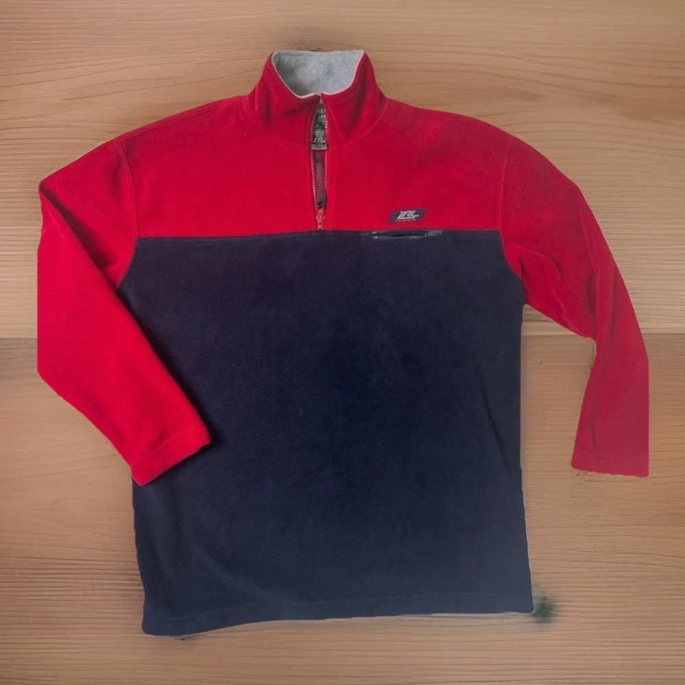 Lauren Ralph Lauren Womens L Sweatshirt Fleece Quarter Zip Colorblock Red Blue